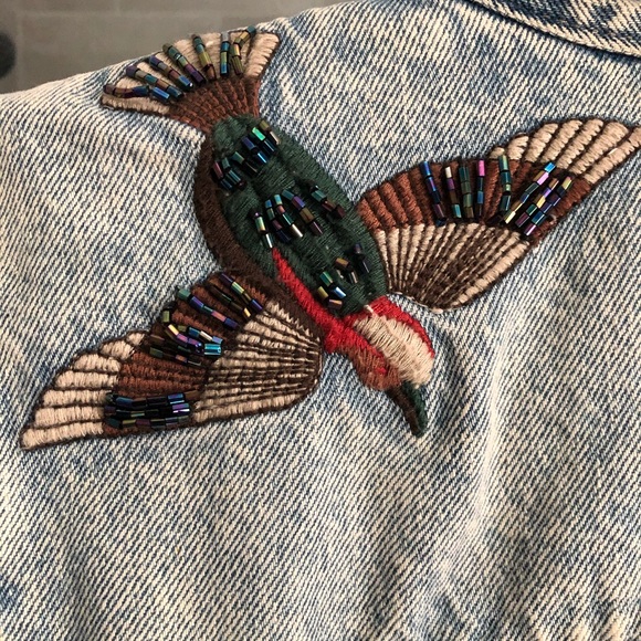 Embroidered denim humming bird jacket - Picture 4 of 6